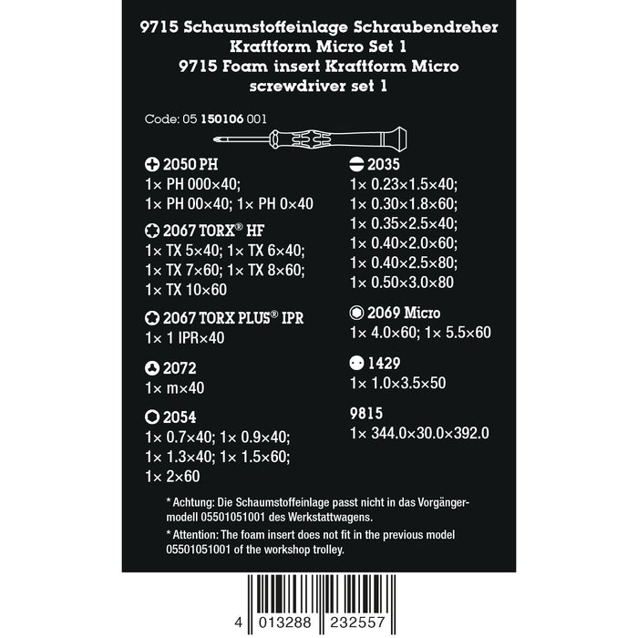 Wera 9715 Foam insert Kraftform Micro screwdriver set 1, 24 pieces