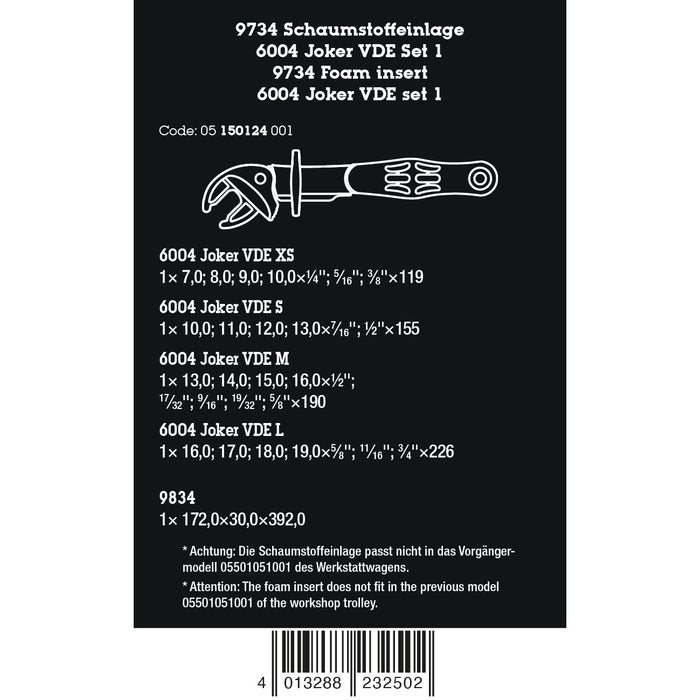 Wera 9734 Foam insert 6004 Joker VDE set 1, 4 pieces