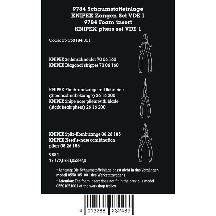 Wera 9784 Foam insert KNIPEX pliers set VDE 1, 3 pieces