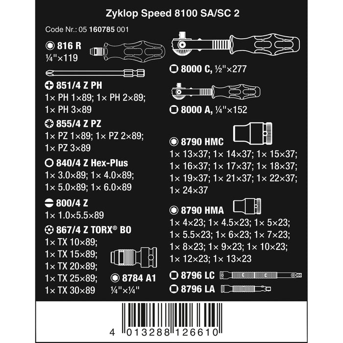 Wera 8100 SA/SC 2 Zyklop Speed Ratchet Set, 1/4" drive and 1/2" drive, metric, 43