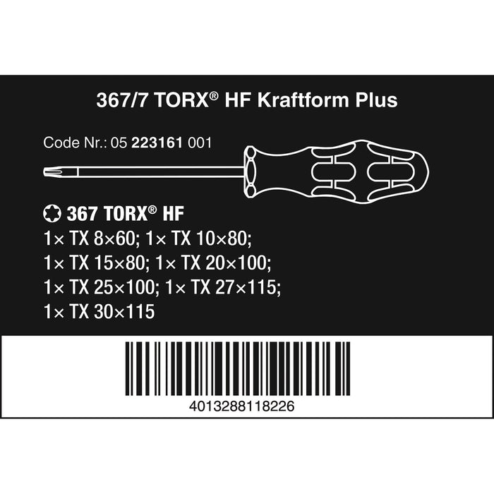 Wera 367/7 TORX® HF Kraftform Plus Screwdriver set with holding function and rack, 7