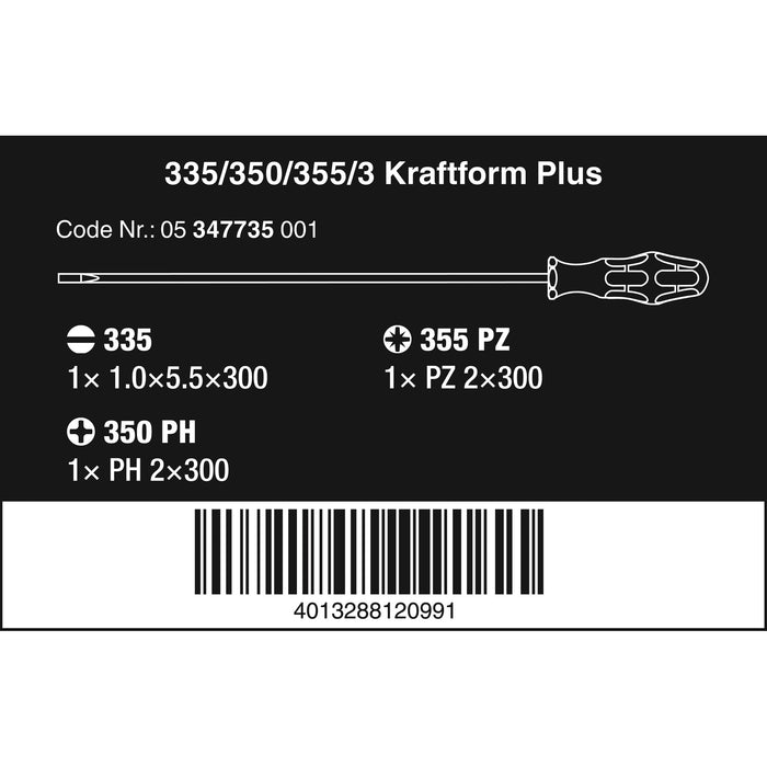 Wera 335/350/355/3 Screwdriver set Kraftform Plus 300 mm-long blades, 3 pieces