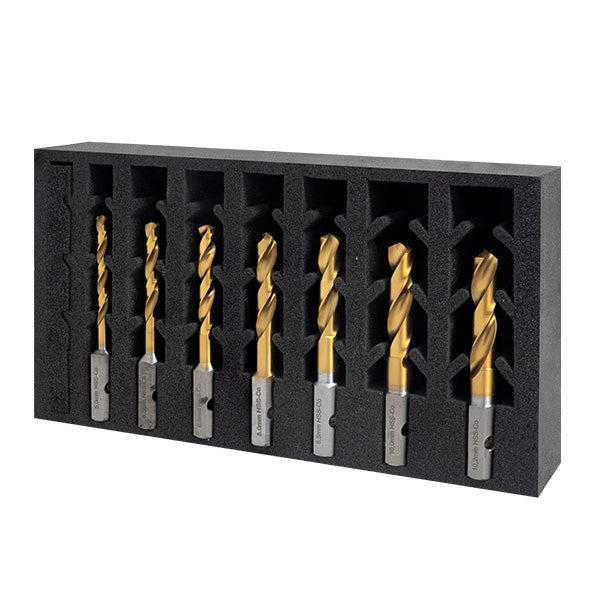 HMT VersaDrive HSS-Cobalt Drill Bit Set #7, 1/4, #F, 5/16, 3/8, 27/64, 1/2" - Hurstbourne Forge Welding Supplies