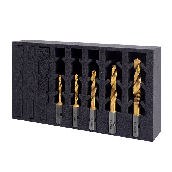 HMT VersaDrive Spiral Flute Combi Drill Tap InsertFoam Set, 1/4, 5/16, 3/8, 1/2" UNC - Hurstbourne Forge Welding Supplies