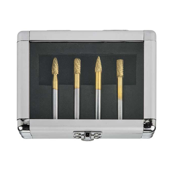 HMT GoldMax TCT Burr 12mm 4Pc Set, Flame, Cylinder, Ball Nose, Tree - Hurstbourne Forge Welding Supplies