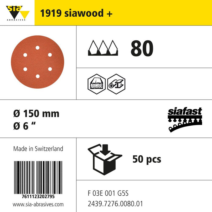 Product info — 1919 siawood+ Ø150mm P80 (Pack of 50)