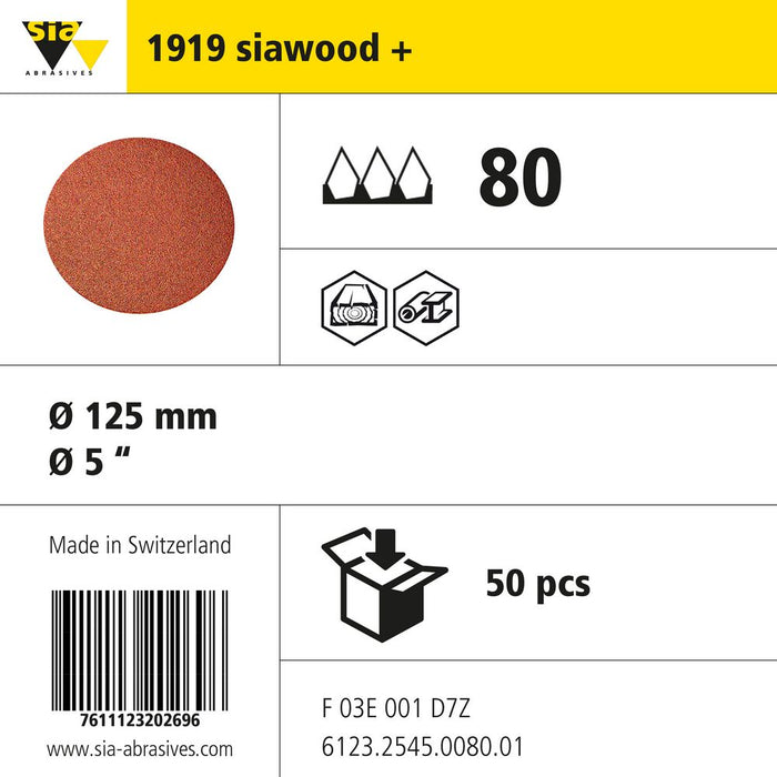 Product info — 1919 siawood+ Ø125mm P80 (Pack of 50)
