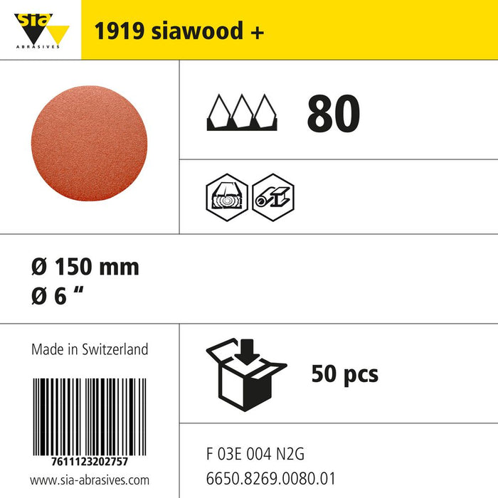 Product info — 1919 siawood+ Ø150mm P80 (Pack of 50)