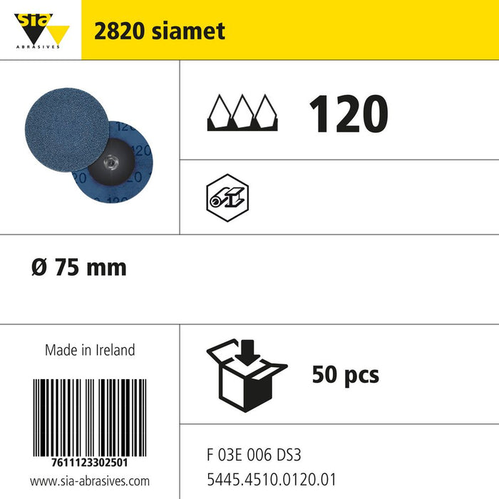 Product info — 2820 siafast mini Ø75mm P120 (Pack of 50)