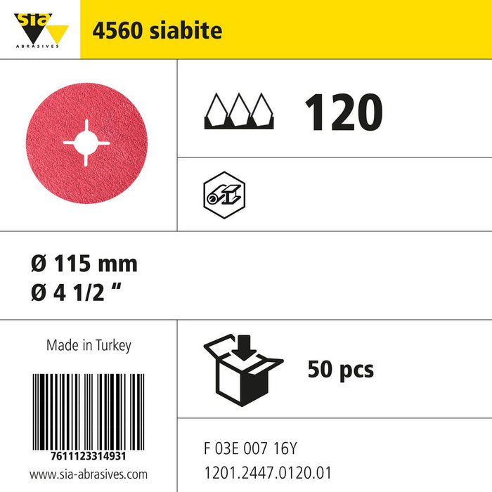 Product info — 4560 siabite Ø115mm P120 (Pack of 50)
